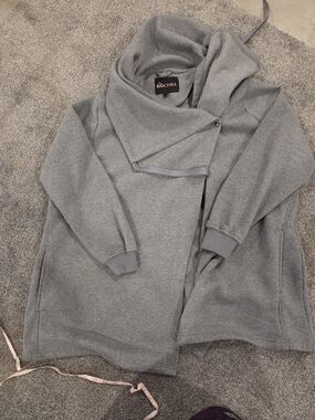 Big Chill Heather Grey Asymmetric Snap Collar Wrap Sweatshirt Jacket Women 2X